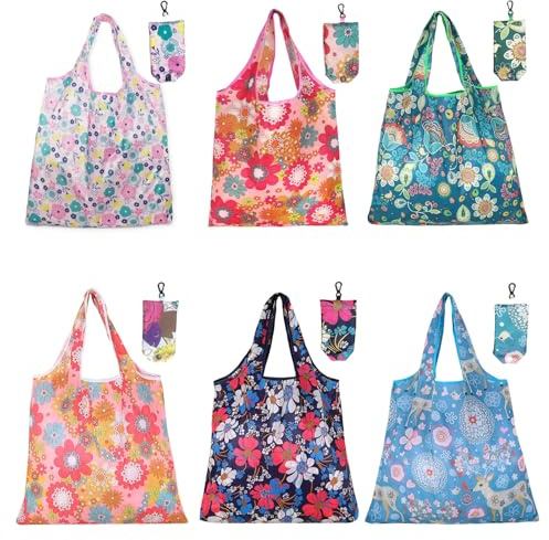 WUPENGZON 6 sacchetti per la spesa, pieghevoli, riutilizzabili, rispettosi dell'ambiente, borsa per la spesa portatile, leggera, per la spesa