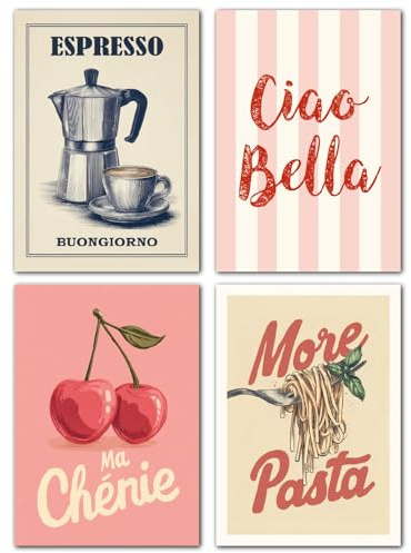 LAVEMA Poster vintage da cucina, da parete, per sala da pranzo, formato A4 (21 x 30 cm), immagini da cucina, italiana, moderna, elegante decorazione da parete per cucina, caffè, estetica, senza