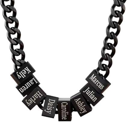 Collana personalizzata da uomo | collana con 1-10 perline e nome | regalo per marito papà | collana con nome di famiglia personalizzato inciso | gioielli con nomi per bambini | collane da uomo