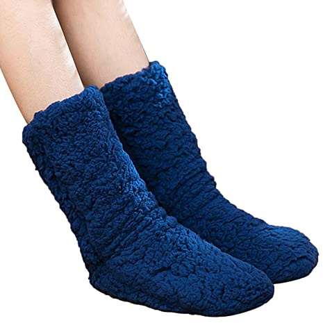 Generisch 2025 Socks Thick Super Warm Women Socks Winter Home Super Soft Comfort Coral Fleece Slippers, navy, A