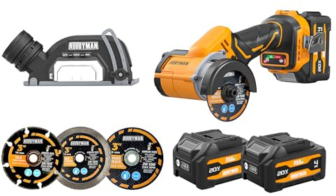 ALLOYMAN 20V Cordless Mini Circular Saw, Brushless 18,000 RPM, 3-Inch CuttingTool with Forward/Reverse, LED Light, 2×4.0Ah Batteries & Charger，for Wood, Metal,Tile,PVC Cutting