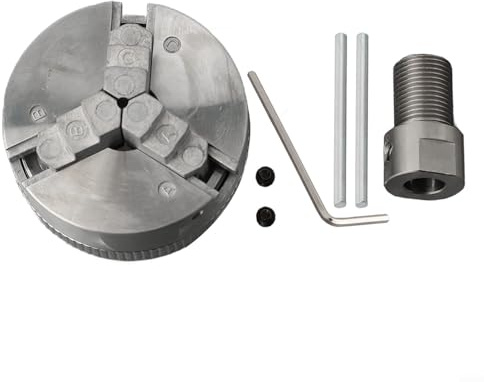 Mandril de torno manual de acero de alto carbono de 3 mandíbulas, autocentrado con pernos de montaje y llave para torno de carpintería (portabrocas + varilla de 8 mm)