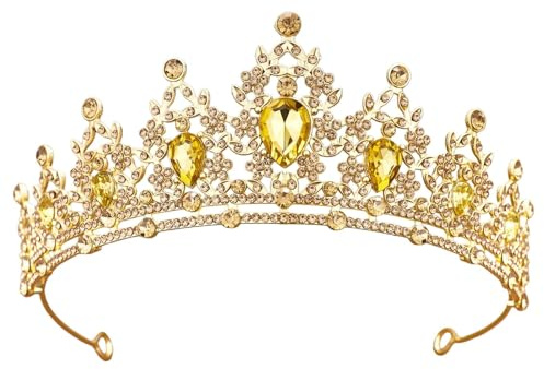 Dwitkul Corona Regina,Coroncina Principessa,Diadema Donna Tiara Sposa,Corona in Strass di Cristallo Oro per Matrimonio, Compleanno, Feste - Principessa, Regina, Sposa, Donne e Ragazze.