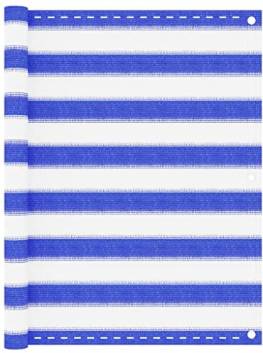 Mokuyary Balkon-Sichtschutz Blau und Weiß 90x500 cm HDPE Balkonverkleidung Balkonabdeckung, Blickdichte Windschutz für Garten, Terrasse, Außende