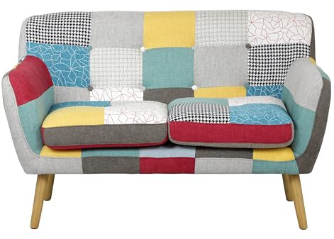 Totò Piccinni Divano in Tessuto Patchwork imbottito con Braccioli (Patchwork piedi Naturali, 2 Posti)