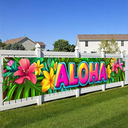 Striscione Aloha, 300 x 50 cm Banner Estate, Sfondo Fotografico Hawaii, Striscione Hawaiano, Sfondo Fotografico Hawaii per Spiaggia Piscina Festa Tropicale