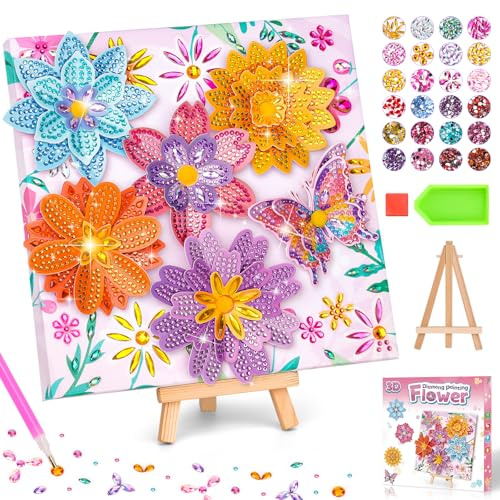 Arts and Crafts for Kids Age 8-10, Girl Gifts, Flower Diamond Painting | Gifts for 6 7 9 Year Old Girls, Diamond Art for Kids, Creative Girls Craft Birthday Presents Toys for Room Decor