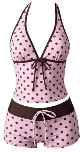 Maillot Bain Femme 2 Pieces Tankini avec Imprimé à Pois Rétro Y2K Tankini Bas Maillots Ventre Plat Haut Femme Maillot Bain élégant rembourré vêtements Plage Loisirs Short Débardeur Bikini Beachwear