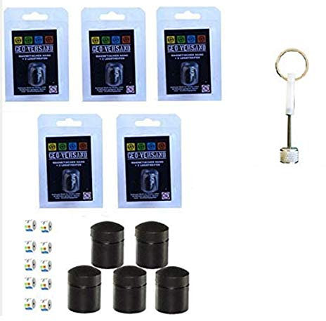 5X magnetischer Nano SCHWARZ +10 Logstreifen +Aufroller Versteck Geocaching D5