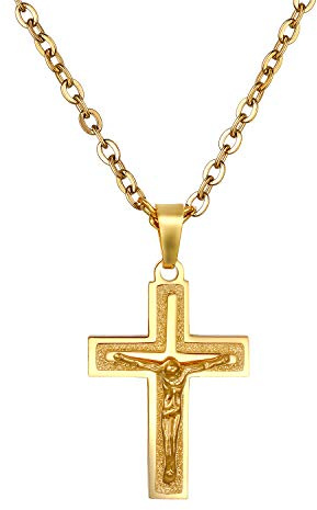 Flongo Halsband för män i rostfritt stål silverfärg guld med Jesu-korshänge present till kristen bönhalsband, Rostfritt stål, Inga ädelstenar