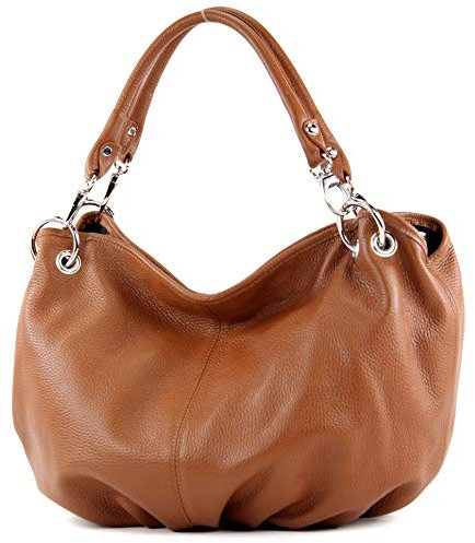 modamoda de IT40 Damen Leder/Nappaleder Schultertasche Hobo Bag handmade in Italy, Farbe:Cognac Leder