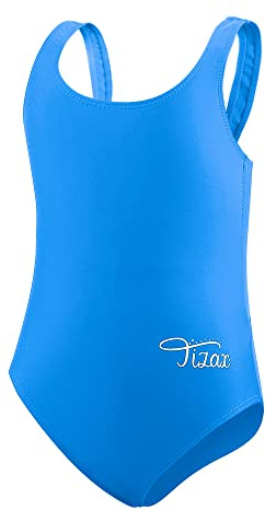 TIZAX Baddräkt i ett stycke för flickor, barn, racerback, sport, baddräkt, blå, 7-8 år