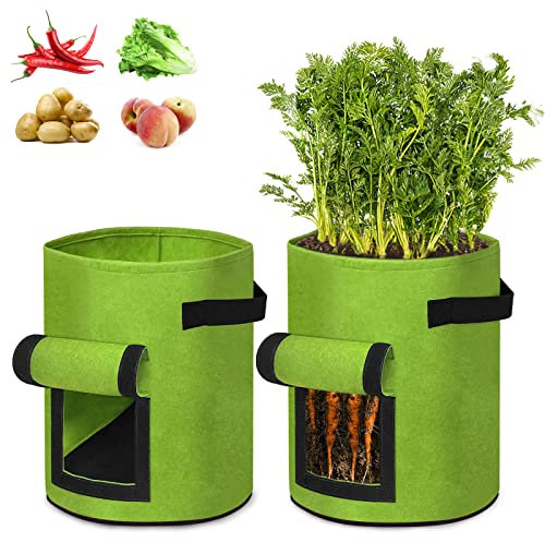 XMTECH 2 Stück 38L Kartoffelsack Pflanzsack aus Vliesstoff, 10 Gallonen Ф34cm Pflanztasche Pflanzgefäß mit Tragegriffe, Pflanzsäcke für Balkon Pflanze und Gemüse (Grün)