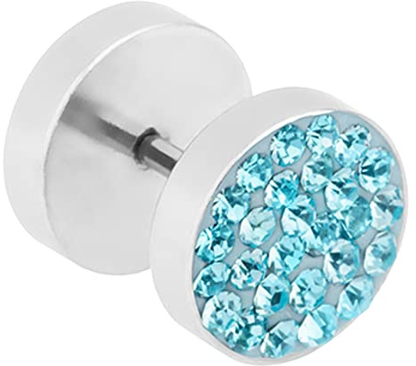 Taffstyle Pendiente falso piercing de oreja Plug con circonitas, 6mm