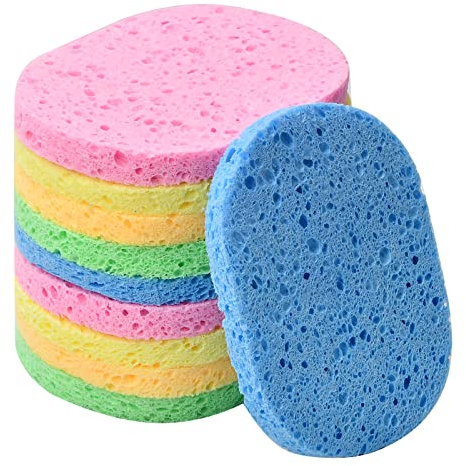 10 Stück Reinigungsschwamm Gesicht, Natur Kosmetik Schwämme Zellulose Gesichtsschwämme, 10.5 x 8cm Make-Up Entferner Schwamm, Gesichts Waschschwämme für SPA Peeling-Maske Abschminken (Mehrfarbig)