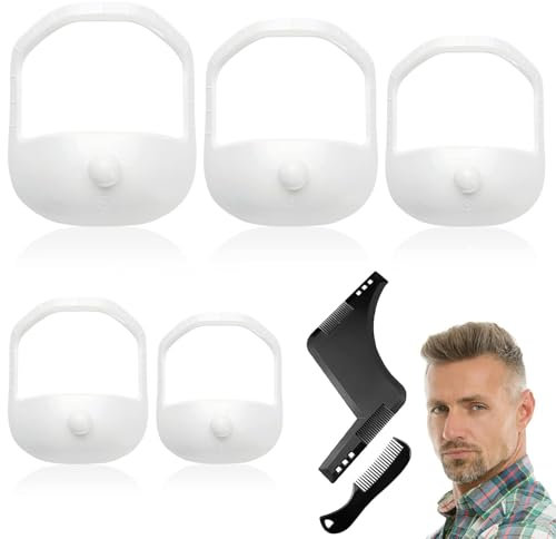 SDwfxd 5 Stück Bart Schablone, 5 Größen Bartformer Schablone mit 1 Frisierkamm und 1 Mini-Bartkamm für Herren Form Wangenlinie, Halslinie, Schnurrbart