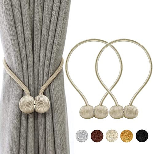 TopHomer 2 Stück Magnetische Vorhang Raffhalter, 10 Farben | Für Wohn-/Schlafzimmer, Bad & Esszimmer, passt zu Vorhängen/Gardinen/Duschvorhänge (Beige)