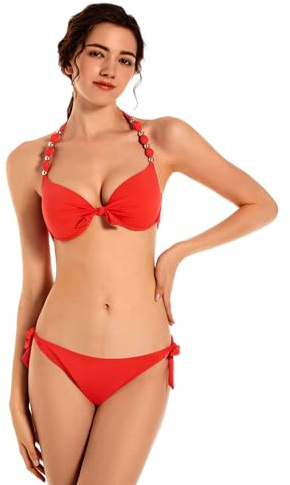 EONAR Ensembles Maillot de Bain Femme 2 Pieces Push up Soutiens Gorge Rembourrés à Armature Bikini Set (L,Red)