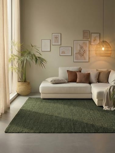 Hanse Home Tappeto in iuta naturale, 100% juta, tessuto a mano ed ecologico, in fibra naturale boho, per soggiorno, camera da letto, sala da pranzo, verde, 120 x 170 cm