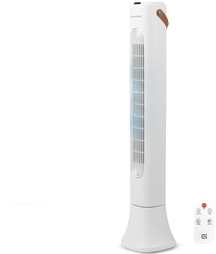 Grunkel Torre de Ventilación de 50W TF-DSG | 4 Velocidades | 3 Modos Normal/Natural/Sueño | Oscilación Electrónica | Temporizador 1-7h | Mando a Distancia | 93 cm (Blanco)