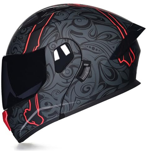 Motorradhelm Integrierter Klapphelm DOT/ECE Zertifiziert Flip Vollvisierhelm Motorrad Schutzhelm Mit Doppelvisier Integrierter Helm Motocross Helm Für Männer Und Frauen 14,XXL:63-64CM