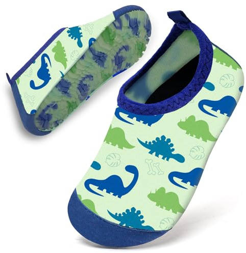 WateLves Badeschuhe Baby Kinder Wasserschuhe Jungen Schwimmschuhe Strandschuhe Badesoken Kleinkind Aquaschuhe Barfuss Schuhe(Hellgrüner Dinosaurier,18/19)