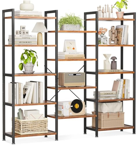 Coleshome Estantería con 14 Estantes, 5 Niveles, Librería con Espacio de Almacenamiento, 24 x 125.6 x 145.4 cm Librería Vertical Almacenaje para Oficina, Salón, Dormitorio, Cocina, Marrón