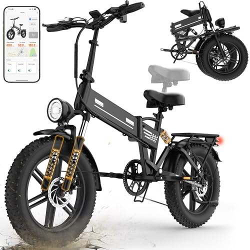 EGGKING Bicicletta Elettrica 20 x 4.0 Fat Tire, Doppia Sospensione e 7 Velocità Bici Elettrica, E-Bike per Adulti, Batteria Rimovibile 48V 17.5/15 Ah, Display e Controllo APP