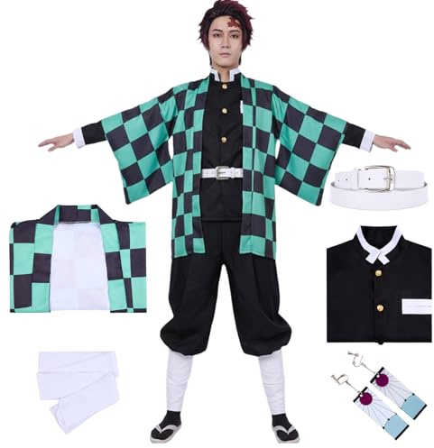 Puddry Demon Slayer Costume,Tanjiro Cosplay,Halloween Anime Cosplay for Kids & Adults, World Book Day Carnival Party Themed Costumes