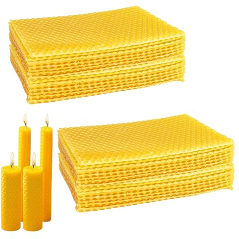 Cera d'api naturale 40 fogli 13x9cm fogli cera api pura colore giallo miele ideale per apicoltura creazione candele artigianali e fai da te