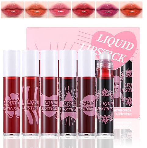 Noerrors 6 Colors Roll on Lip Tint Stain Set,Water Tint Stain Transfer-Proof Long Lasting Lip Gloss, Non-Stick Cup High Pigment Liquid Lipstick Set, Multi-Use Lip and Cheek Tint Makeup