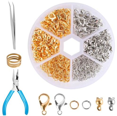 GXGM Chiusure per Braccialetti kit, Anellini Aperti, Ganci per Collane Bigiotteria fai da te, Chiusura a Moschettone, Moschettoni Gancio, Fermagli Gioielli, Anello Anelli di Salto