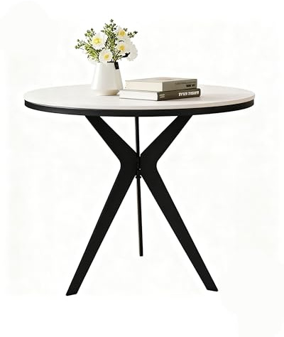 Cre Cra Mesa Lateral Redonda con 3 Metal Patas,Mesa Auxiliar De Marmol,Mesita Lateral Moderna para Sofá