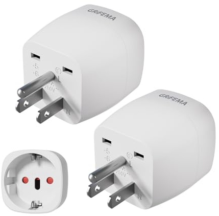 GRIFEMA Adaptador Enchufe Americano a Europeo, 2 Unidades