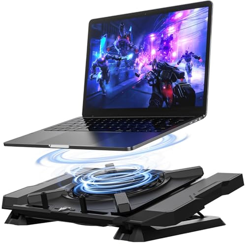 Refroidisseur PC Portable, Support Ventilé Gaming avec Puissant Ventilateur 7,1 Pouces, Lumières RGB & Contrôle à 3 Vitesses & Écran LCD, Support Réglable en Hauteur pour Ordinateurs 12-21
