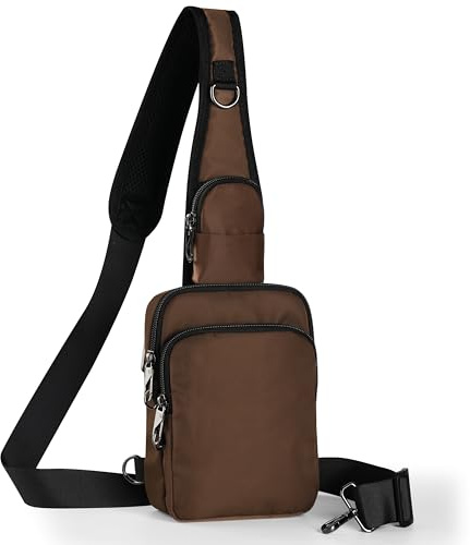 BROADREAM Bolso Antirrobo para Hombro, Bolso de Pecho, Bandolera, Bolso Cruzado, Bolso de Hombre y Mujer Pequeño, Bolsos de Mano con Cierre de Seguridad y Bloqueo RFID, marrón, 5 B x 7,9 H x 2,2 T
