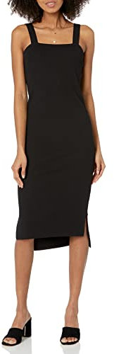 The Drop Damen Amelia Midi-Trägerkleid, enganliegend, gerader Ausschnitt, Schwarz, S