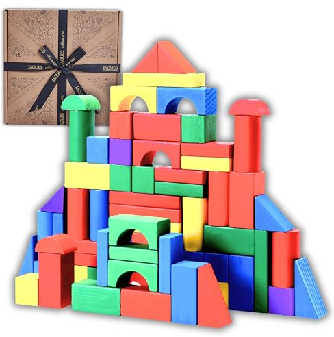 Jaques of London Wooden Building Blocks for 1 2 3 Year Olds | Kids Building Blocks for Toddlers | Wooden Blocks Toys for 1 2 3 Year Old Girls and Boys | Since 1795