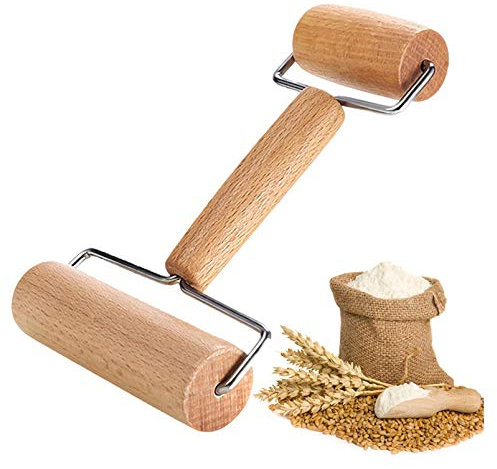 LHKJ Matterello in Legno,Rullo Stendipasta per Pizza Doppio Rotolo di Mattarello Legno