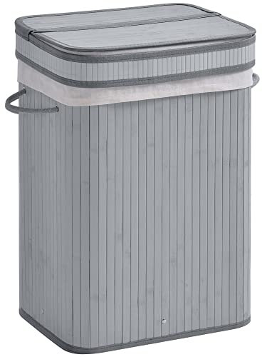 HOMCOM 70L Natural Wood Laundry Basket A Compartment w/Flip Lid Removable Lining Handles Board Base Foldable Durable Water-Resistant Dirty Clothes Storage Home Organisation Grey