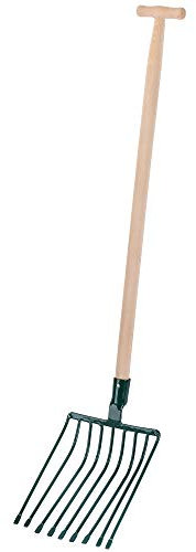 KADAX Fourche en Pierre, truche avec Long Manche en Bois, 9 Dents, Fourche ŕ bęche, Fourche ŕ Foin, Fourche ŕ Foin, Fourche ŕ fumier en Acier, Fourche de Jardin T- Griff Vert