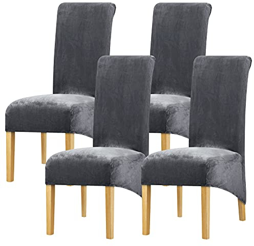 Leorate Hög rygg stolskydd stretch sammet stolskydd matstolskydd för bröllopsfest kök rum hotell hem dekor kol (paket med 4)