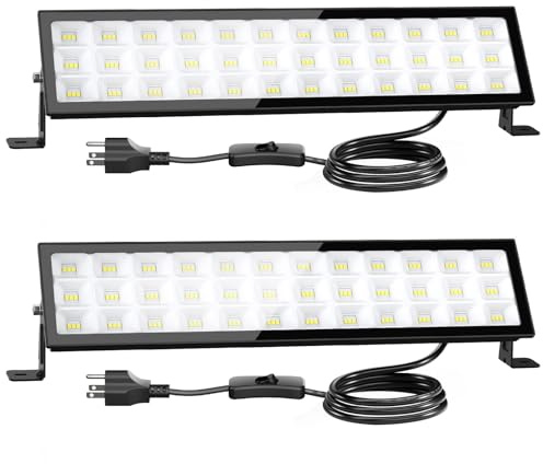 Onforu LED Shop Lights,100W 14000lm Ultra Bright LED Work Lights with Plug,6500K Daylight White Garage Light,IP66 Waterproof Lighting for Garage Warehouses Workshop(2 Pack)
