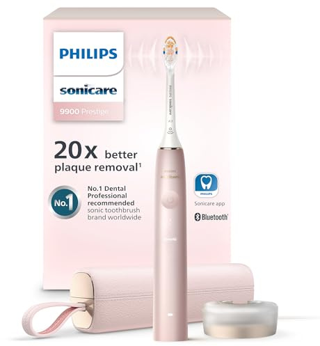 Philips Sonicare DiamondClean 9900 Prestige Electric Toothbrush - with SenseIQ Technology and Advanced AI App, 5 Brushing Modes, 3 Intensity Levels, Charging Travel Case, Pink, Model HX9990/13