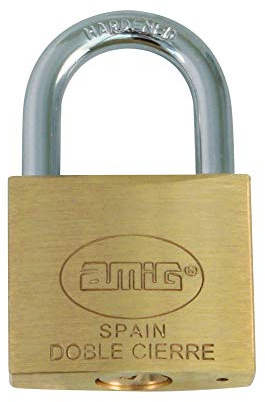 Amig - Candado de seguridad - Incluye 2 llaves - Arco largo - Latón y arco de Acero tratado - Para taquillas de gimnasio, puertas, armarios, maletas, mochilas - Doble cierre - Ancho: 50 mm