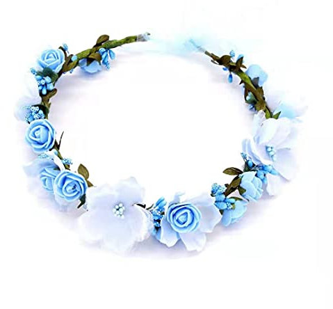 Blumenkranz Haare, Blumenkranz Haarschmuck Hochzeit Braut Haarschmuck Flower Headband Blue für Strand Hochzeit Braut Fotografie Party Muttertag (Blau)