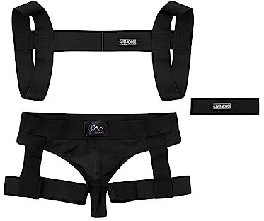 winying Herren Elastisch String Body Ouvert Riemen Nylon Brust Harness Top Tanga Thong Einteiler Unterwäsche Clubwear Schwarz M