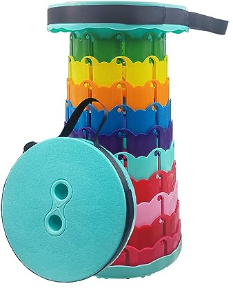 DingZan Retractable Folding Stool with Load Capacity 397 Lbs, Upgraded Rainbow Portable Telescopic Stool, Collapsible, Heavy Duty, Sturdy Plastic Seat for Adult Fishing Hiking Camping Traveling