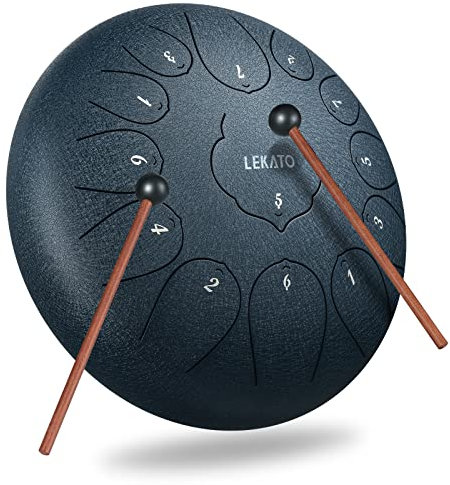 LEKATO Zungentrommel Steel Tongue Drum (12 Zoll,13 Noten in C) Alloy Handpan Instrument Mit Zungentrommeltasche Trommelstöcke Lernprogramm für Meditation Yoga Klangheilung, Navy Blau
