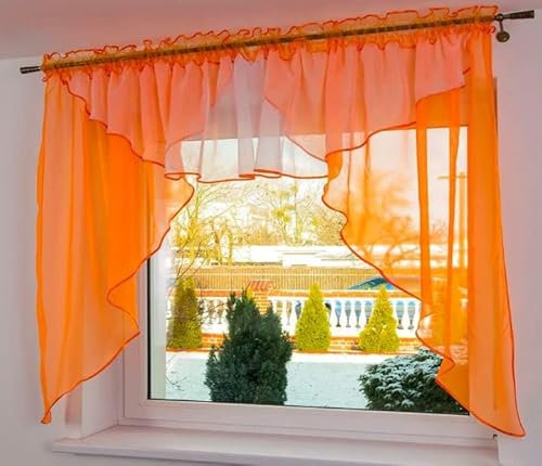Generisch Fertige Gardine Parma 350x150 Voile Fensterdekoration Vorhänge Querbehang Lambrequin, 350 x 150 (Orange)